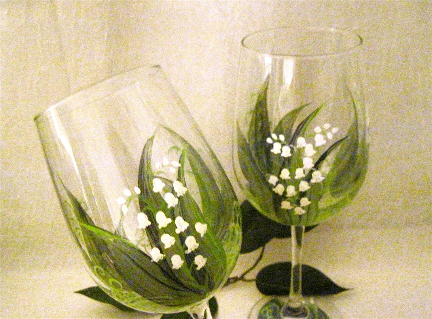 Lily of the Valley hand painted wine glass
