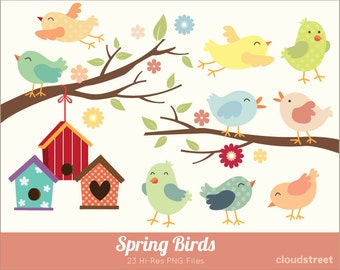 buy 2 get 1 free Spring Birds Clipart for personal and commercial use ( Cute birds clip art ) INSTANT DOWNLOAD