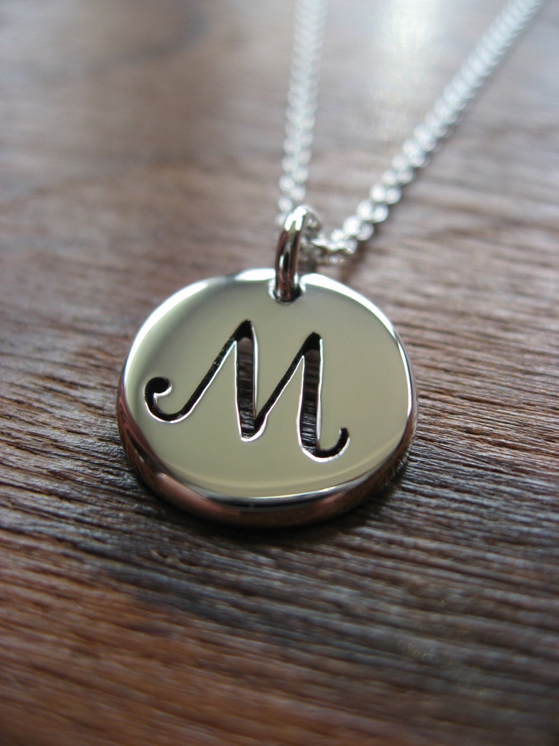 Letter M Initial Silver Pendant Necklace by GorjessJewellery