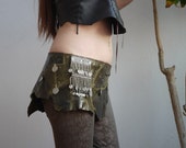Leather Tribal Costume Belt with Kuchi Jewelry & Coins - Dark Olive Green - Custom Order - Fusion, Tribal Belly Dance, Psy, Festival