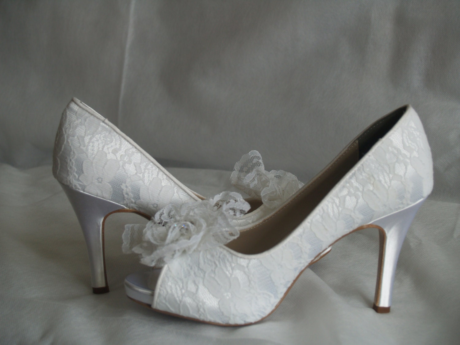 Wedding Shoes White Lace high heels white lace flower
