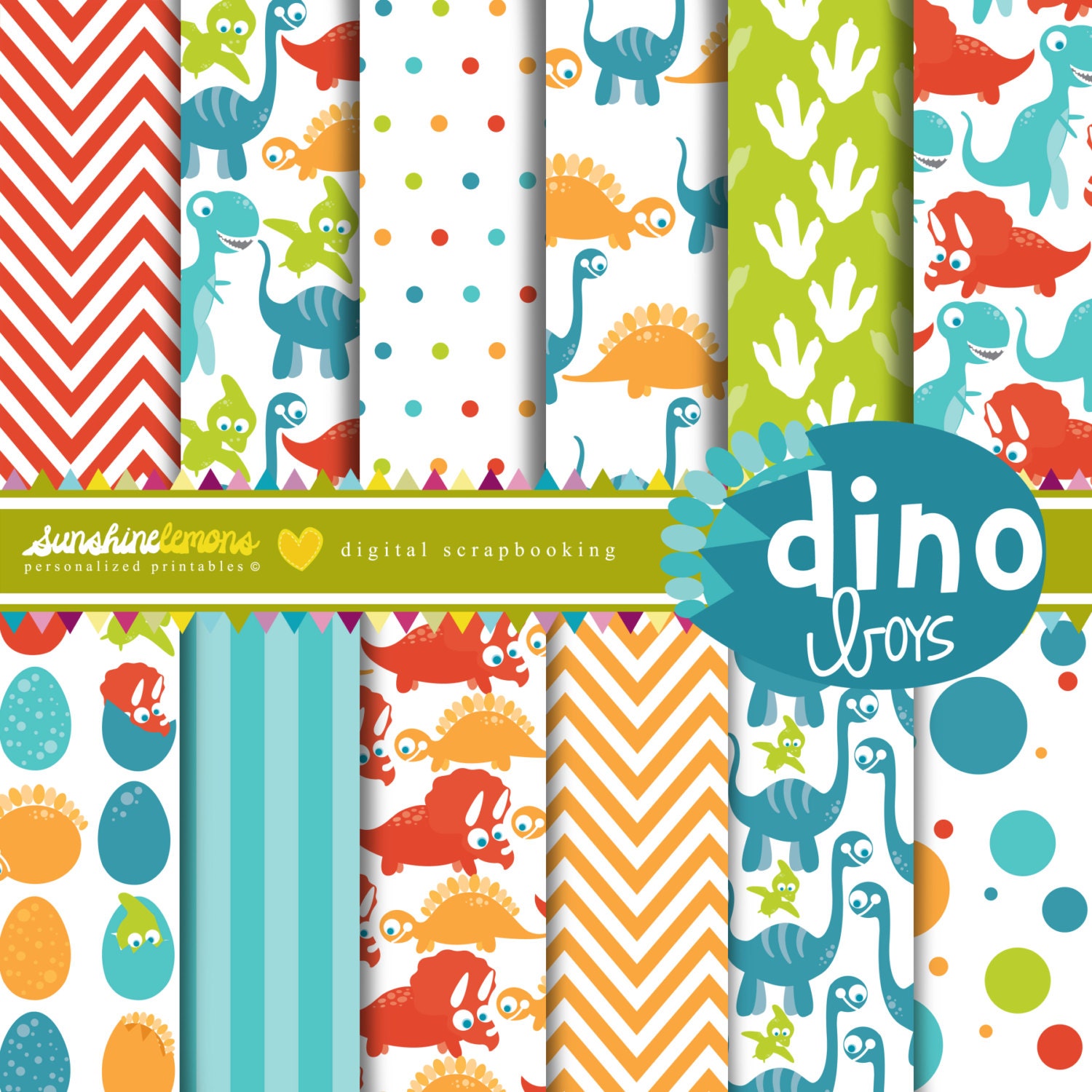 Download Dino Boys Digital Scrapbooking Paper Set COMMERCIAL USE Read