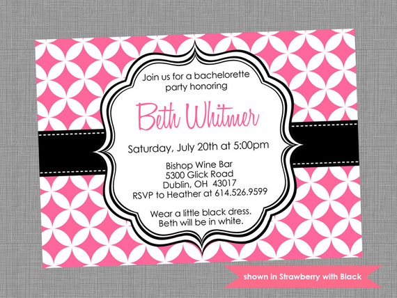 Bachelorette Party Invitation - Printable Bachelorette Themed Pixie Invite - Colors and Text Customizable Il_570xn