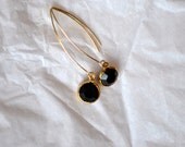 Vintage Jet Black Swaroski Gold Framed StoneEarrings