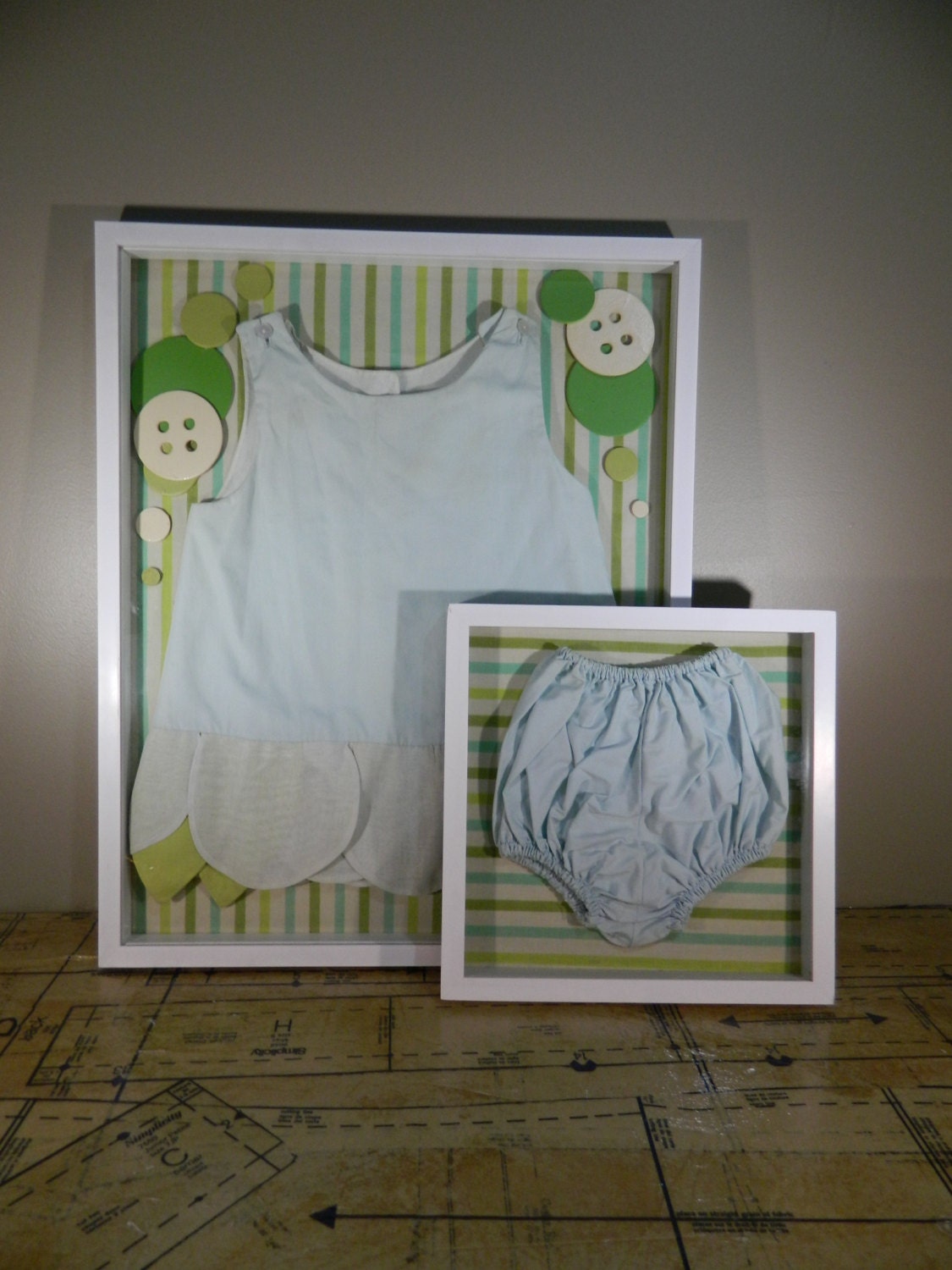 Vintage Shadow Box / Baby Boy Decor / Baby Clothes Display