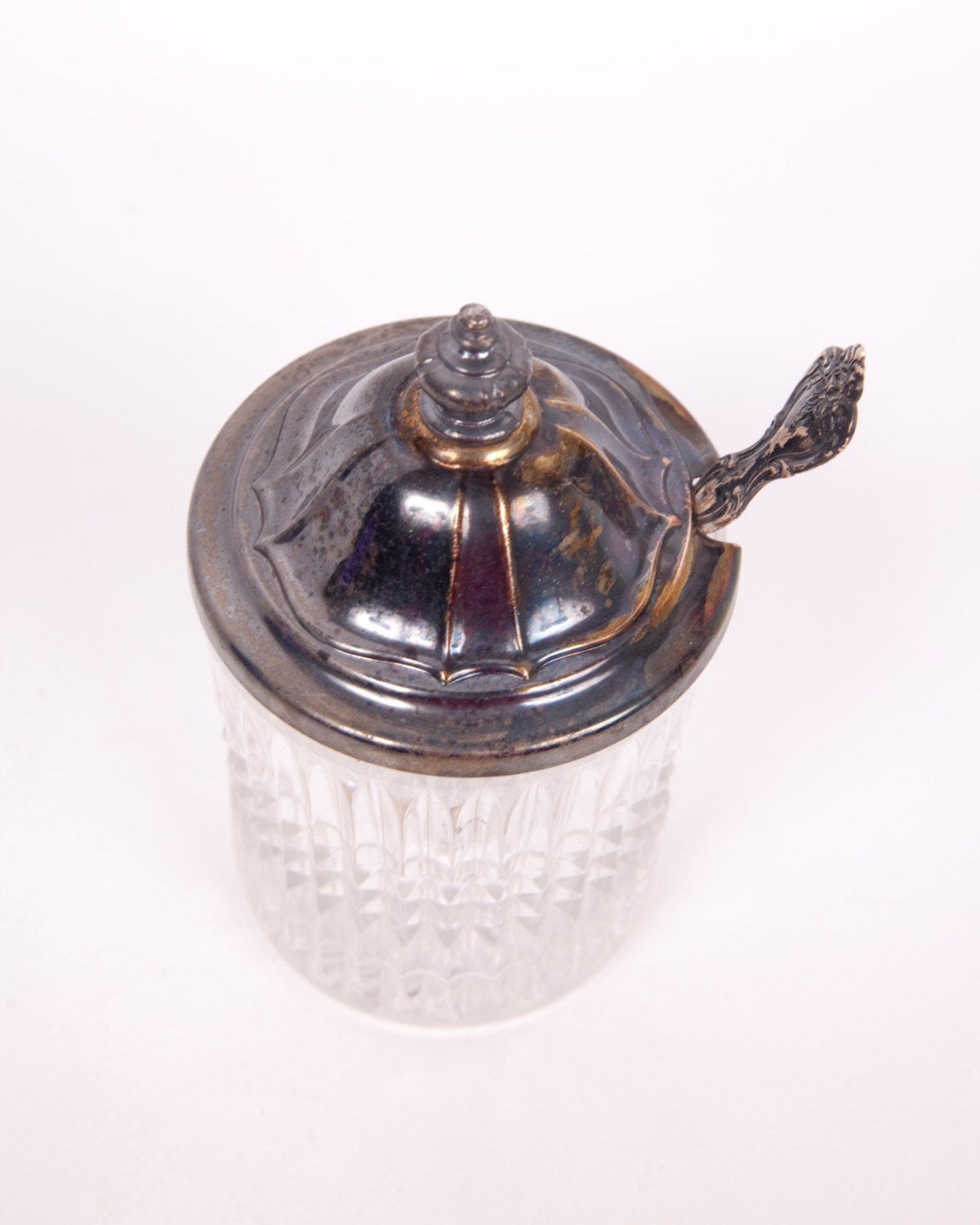 Vintage Silver Plate Lead Crystal Glass Condiment Jar Sugar