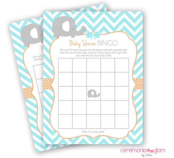 Elephant Baby Shower Bingo Cards Elephant Baby Shower Bingo Cards