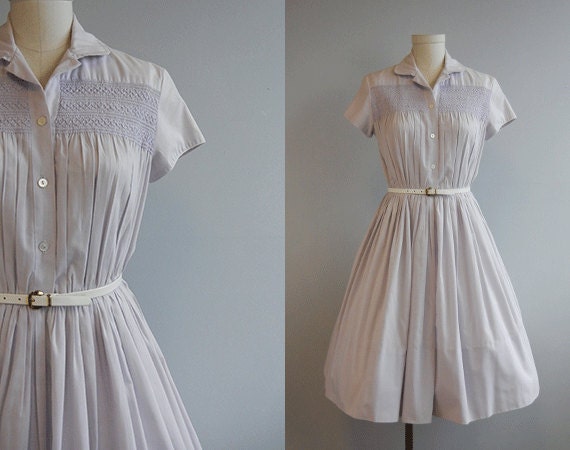 Vintage 1950s Dress / 50s Pale Lavender Cotton Day Dress