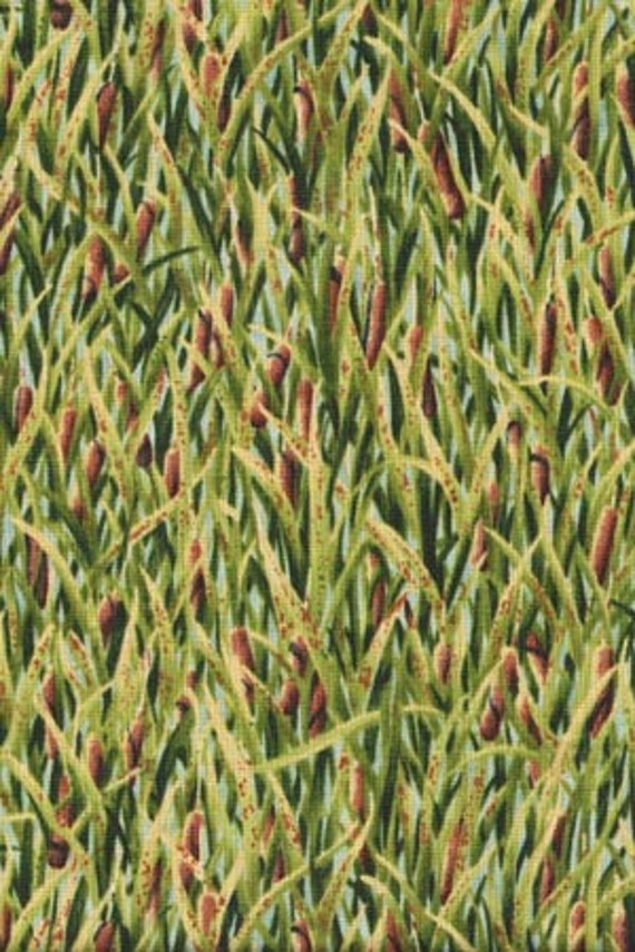 Fabric Tall Grass and Cattails landscape print by Blueridgefabrics