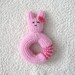 Pink Bunny Rattle, Hand Knit, Baby Girl Toy Rattle, Bunny with Bow, Chew Toy, Baby Shower Gift