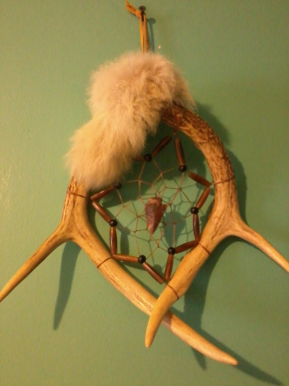 Deer Antler Dream Catcher Rabbit fur Buffalo Horn Arrow Head