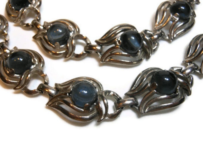 FREE SHIPPING Smoky Grey Blue Moonstone Art Nouveau Necklace Bracelet set in silvertone setting