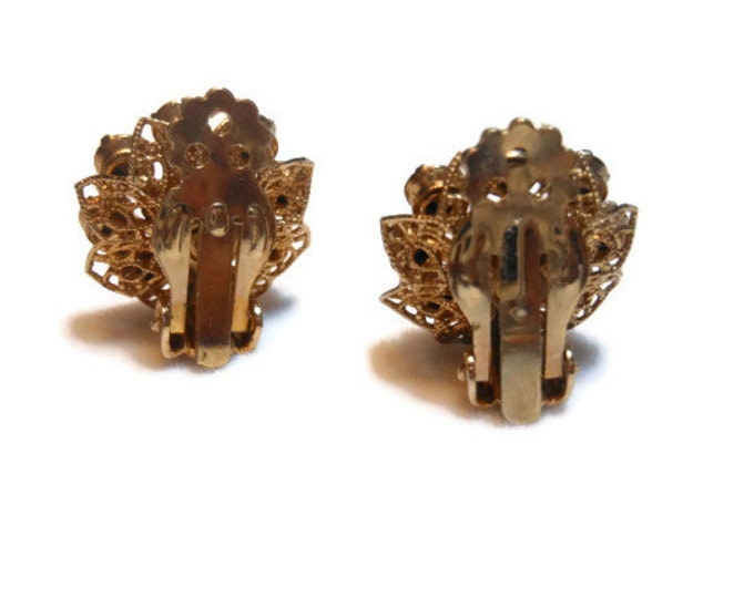 Juliana style earrings, amber and yellow rhinestone prong set clip earrings perfect for wedding or prom