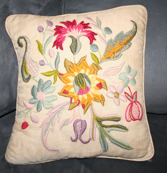 Vintage floral embroidered pillow by VINTAGEFOUNDNYC on Etsy