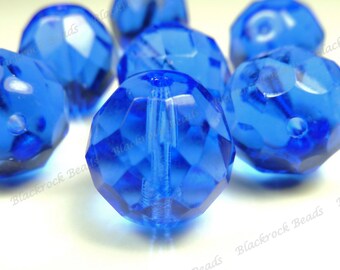 12mm Cobalt Blue Czech Glass Beads - 12pcs - Round, Faceted, Fire Polished, Transparent - BD24
