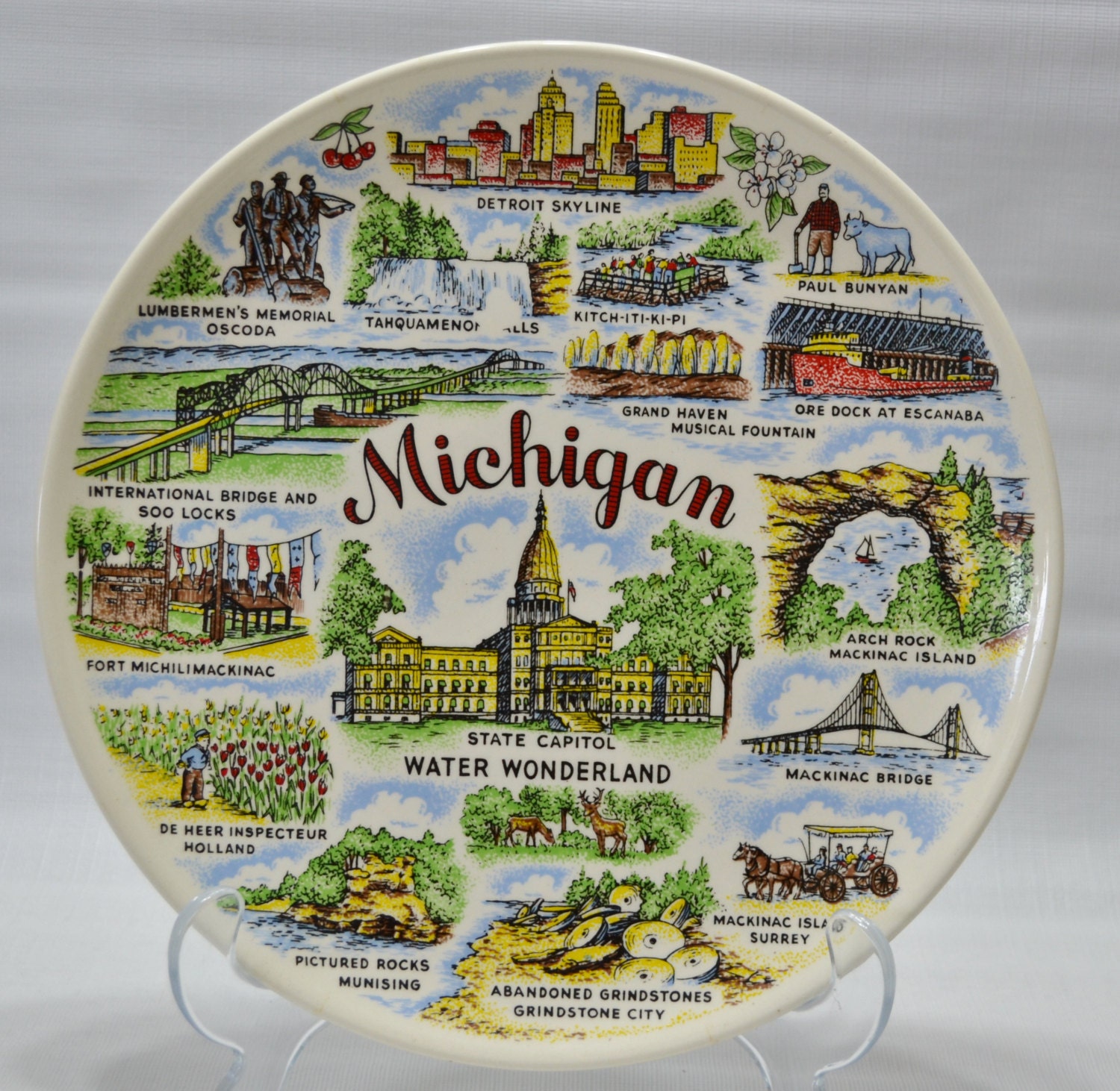 Vintage Michigan State  Souvenir  Plate