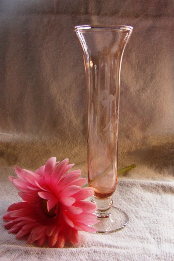 8 Pink Depression Bud Vase Etched Glass