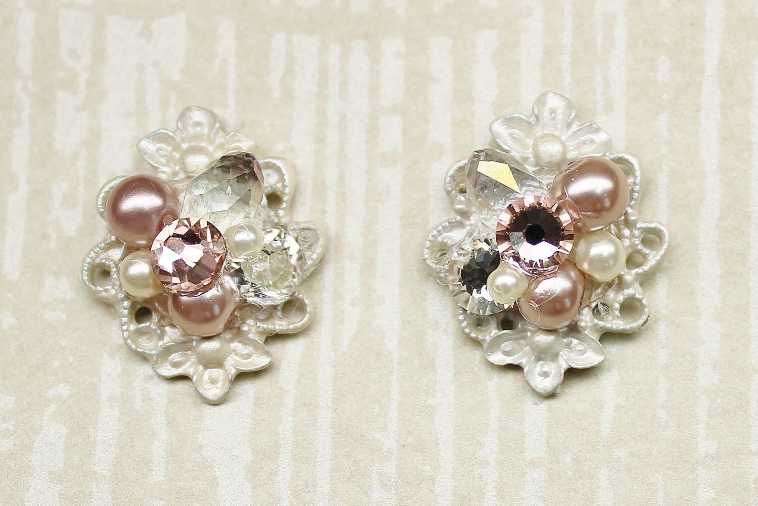 Blush Stud Earrings Pearl Bridal earrings Vintage Inspired
