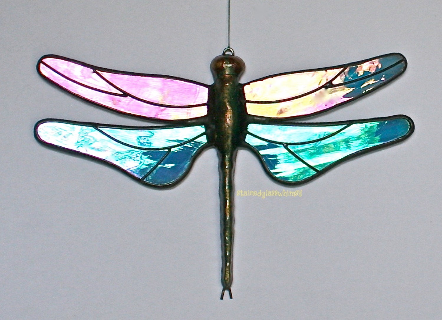 Stained Glass DRAGONFLY Suncatcher Wispy Iridescent