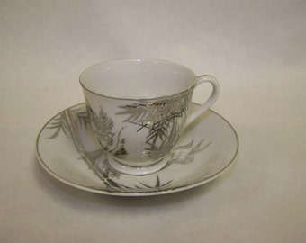 Nippon Teacup Silver Bamboo Cup & Saucer Meiyo China Nippon China Cup