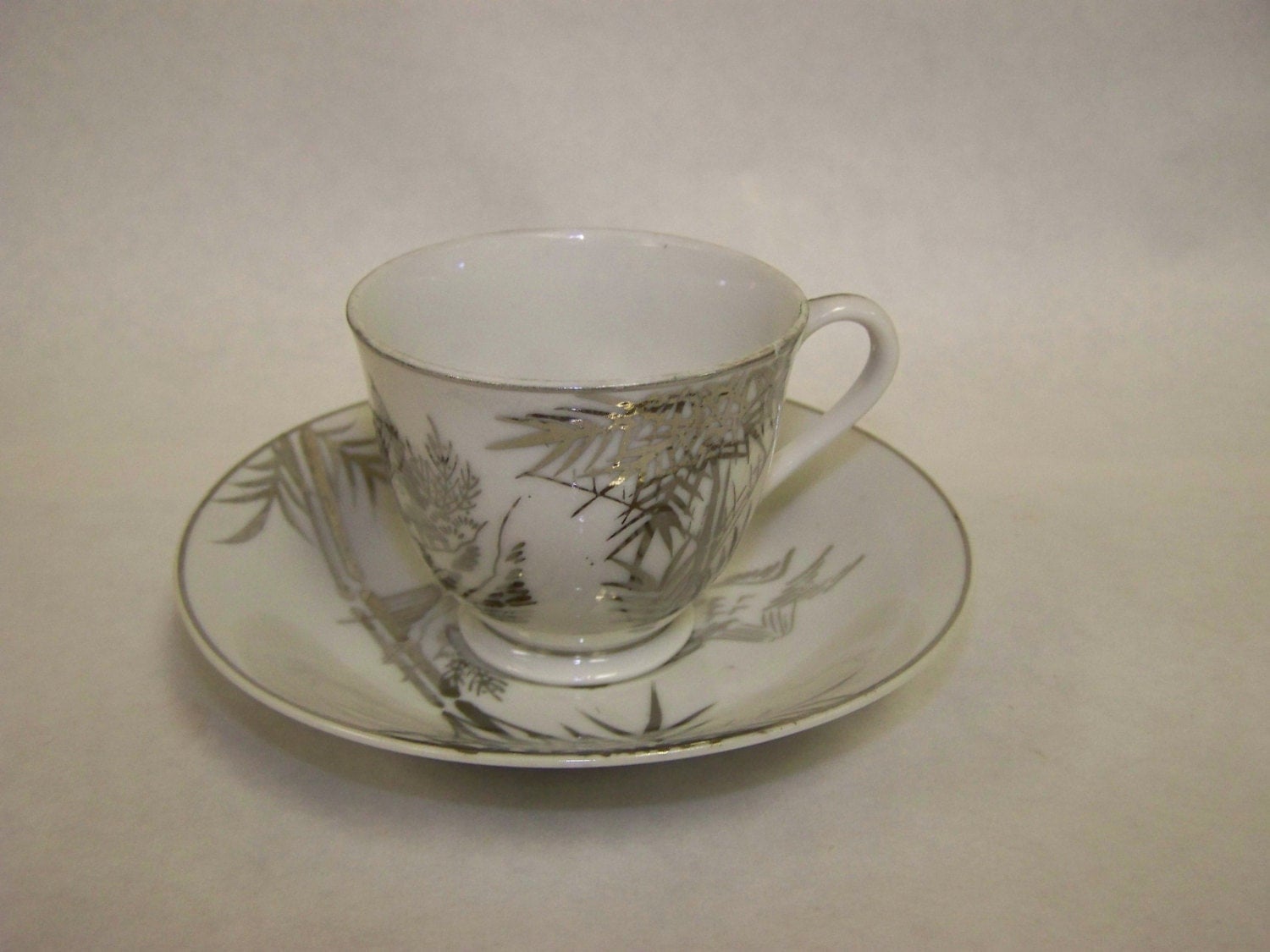 Nippon Teacup Silver Bamboo Cup & Saucer Meiyo China Nippon