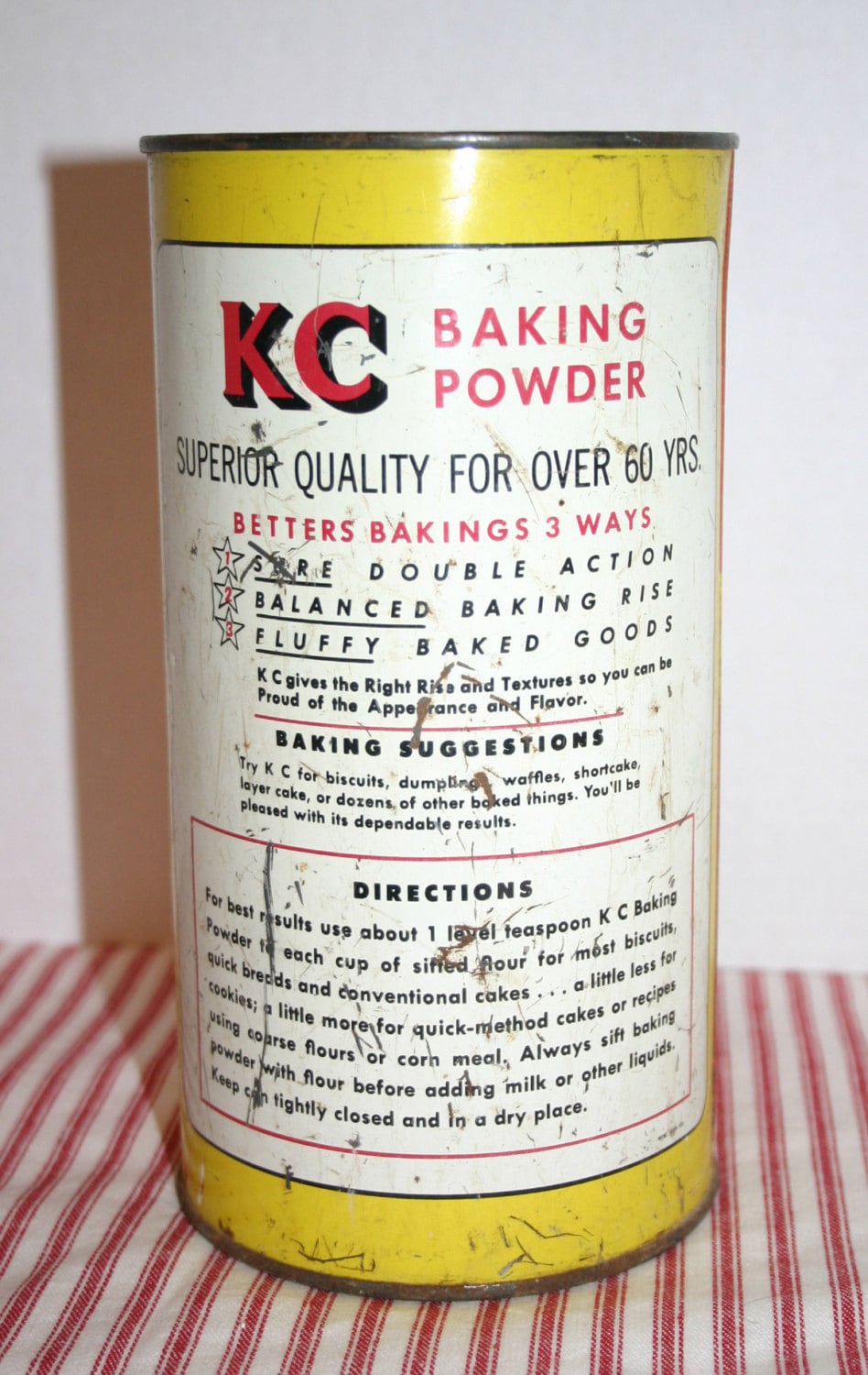 KC Baking Powder Vintage Tin Can 3 LB 2 OZ Red Vintage Kitchen
