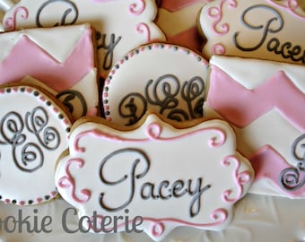 Monogrammed Baby Shower Wedding Bridal Shower Decorated Cookie Favors One Dozen