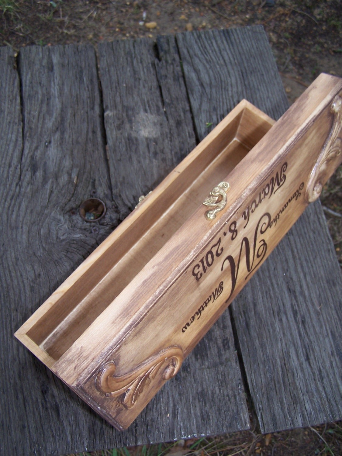 Stained Rustic Wooden Wine Box