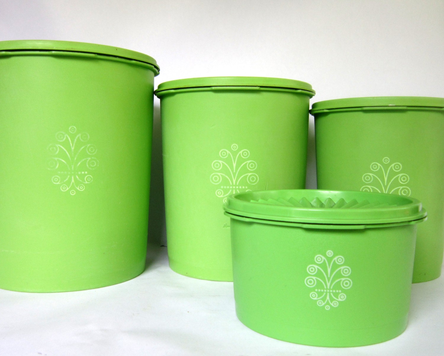 Vintage Lime Green Tupperware Canister Set of 4 Swirl Design