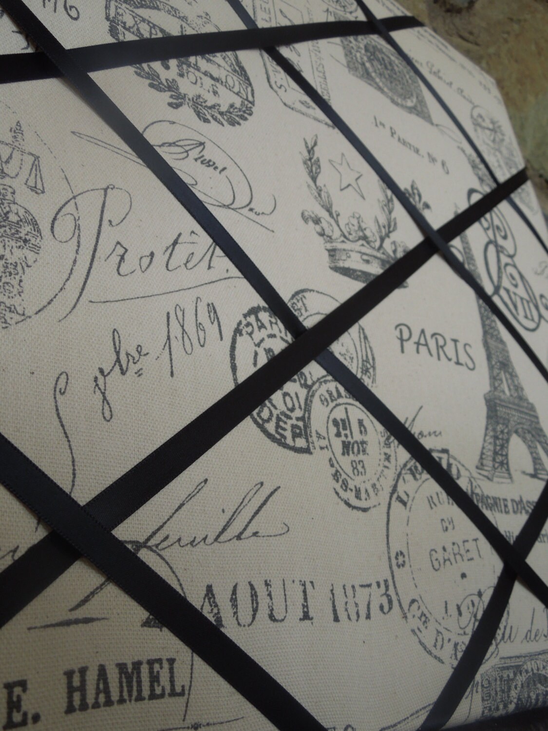 16x20 French Memo Board Paris Script with black ribbon