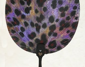 Vintage Japanese fan violet hand painted leopard pattern