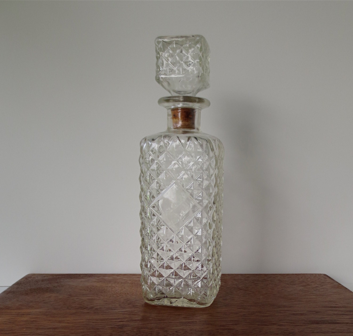 Vintage Glass Liquor Decanter Diamond Pattern 2036