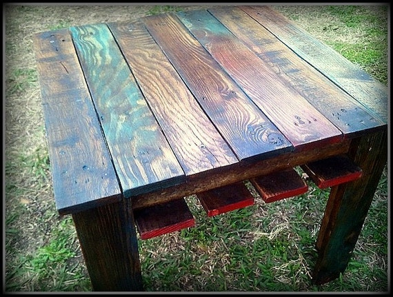 Custom Multi-Color Reclaimed Pallet Wood Side Table