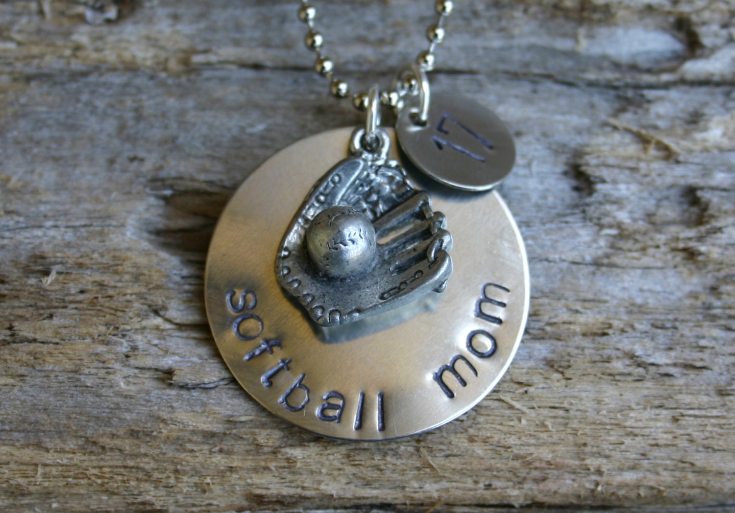 Softball necklace baseball mitt charm by KMOriginal on Etsy