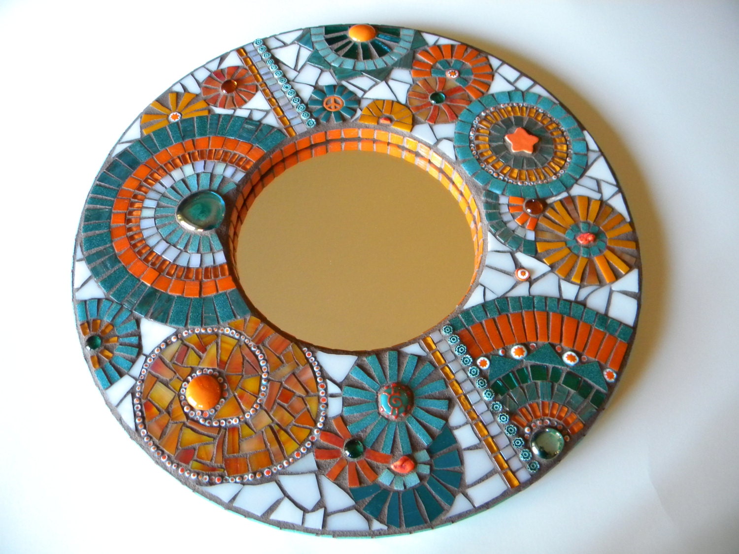 Orange & Teal Mosaic Mirror Home Decor Wedding Gift Miami