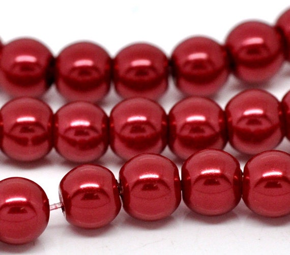 50pc Glass Pearl Beads 8mm Blood Red Glass Pearl Beads