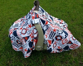 Nautical Car Seat Cover in Ahoy Matey by Michael Miller / Ahoy Matey Baby / Nautical Car Seat Canopy Cover / Nautical Car Seat Tent