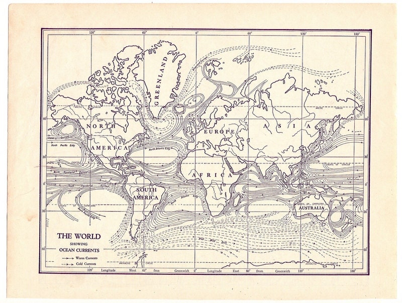 vintage black and white map world map ocean currents 1931