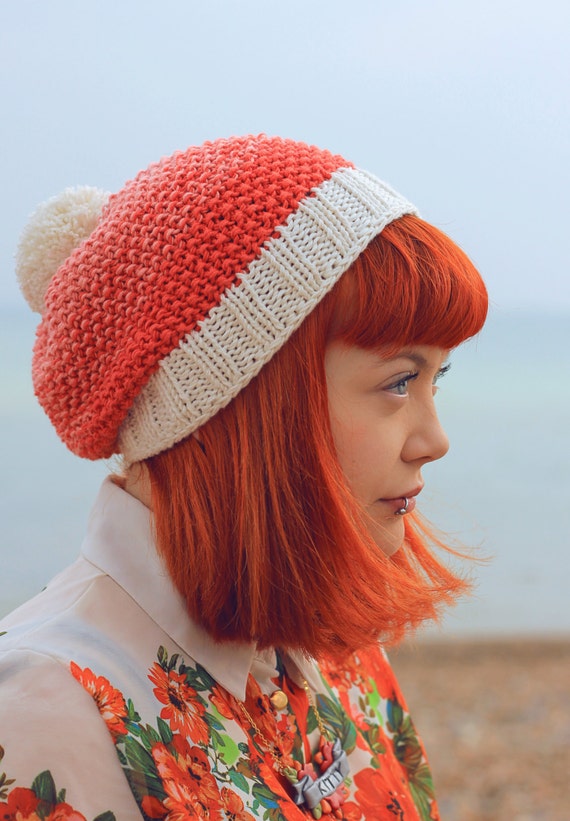 Hand Knitted - Bamboo & Wool Mix - ombré - Coral Hat