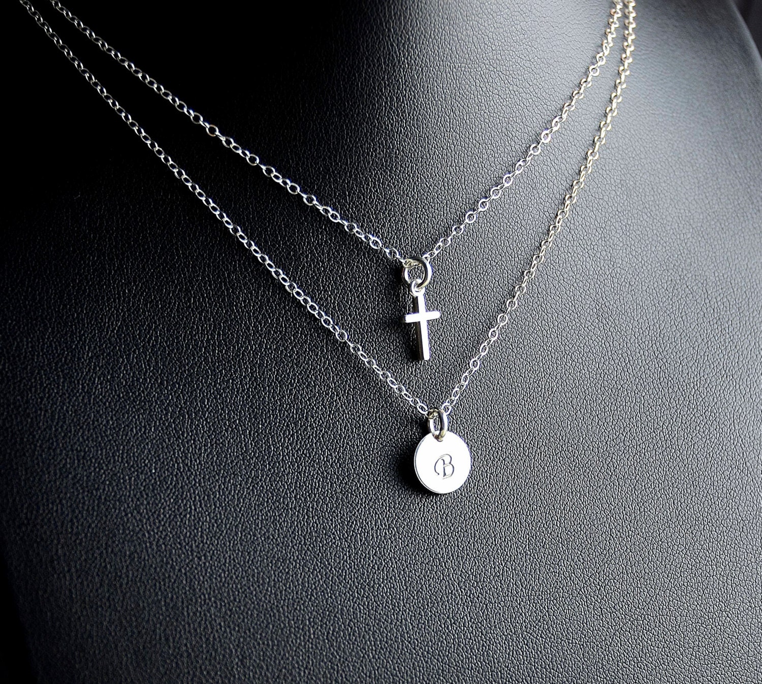 All Sterling Layered Chain Necklace with an Initial and