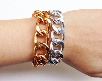 ON SALE: Silver and Gold Plated chunky chain Bracelet - 24k gold plated
