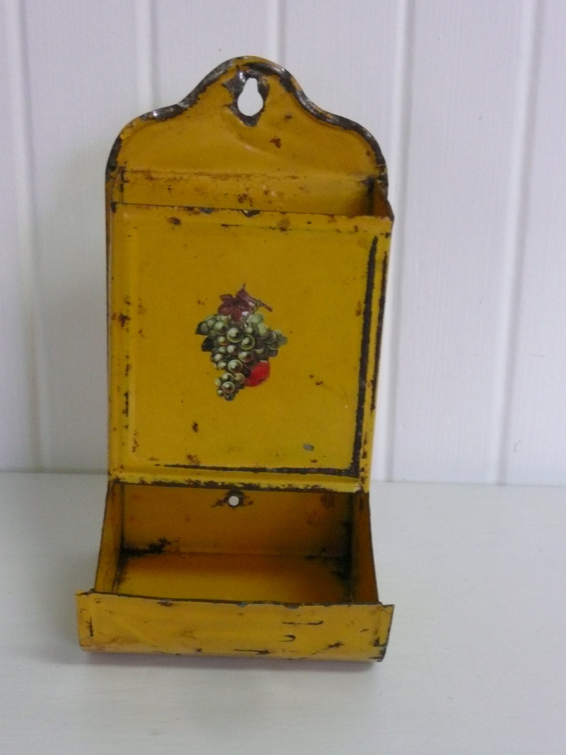 Vintage Tin Metal Match Box Holder Shabby Chic Lovely Bright