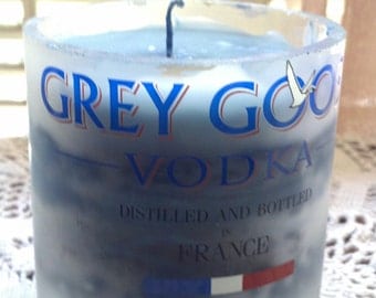 GREY GOOSE VODKA Candle made from recycled upcycled glass bottle Man cave bar decor