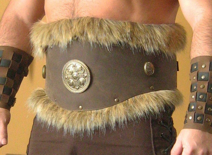 Medieval Celtic Viking Barbarian Leather Belt Deluxe with Fur
