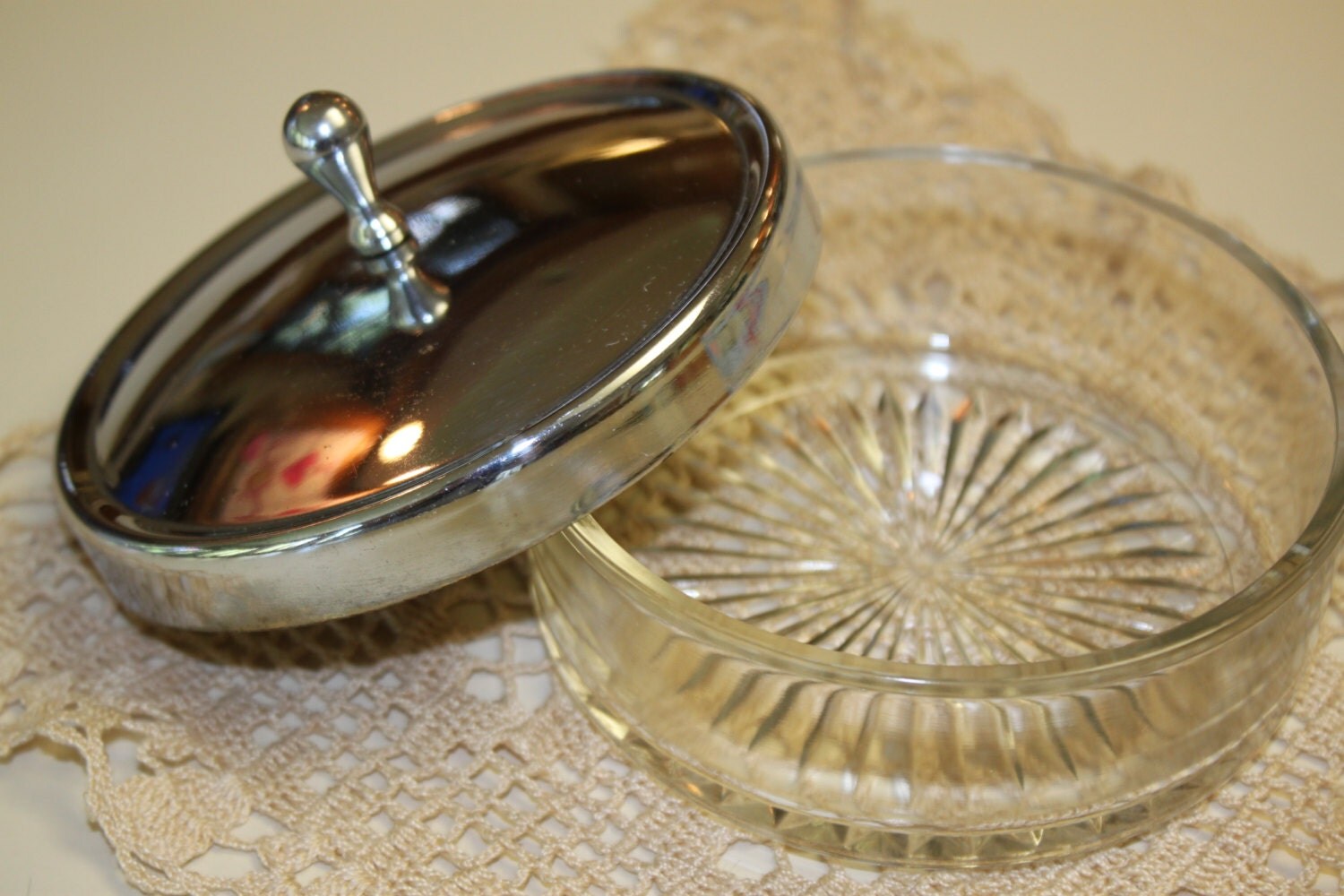 Vintage Round Glass Jar With Chrome Lid