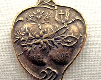 Bronze Immaculate & Sacred Heart medal Two Hearts Catholic Medal