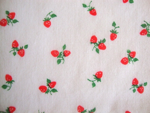 Cute Vintage 70s Strawberry Fabric Red and White by CuteBrightFun