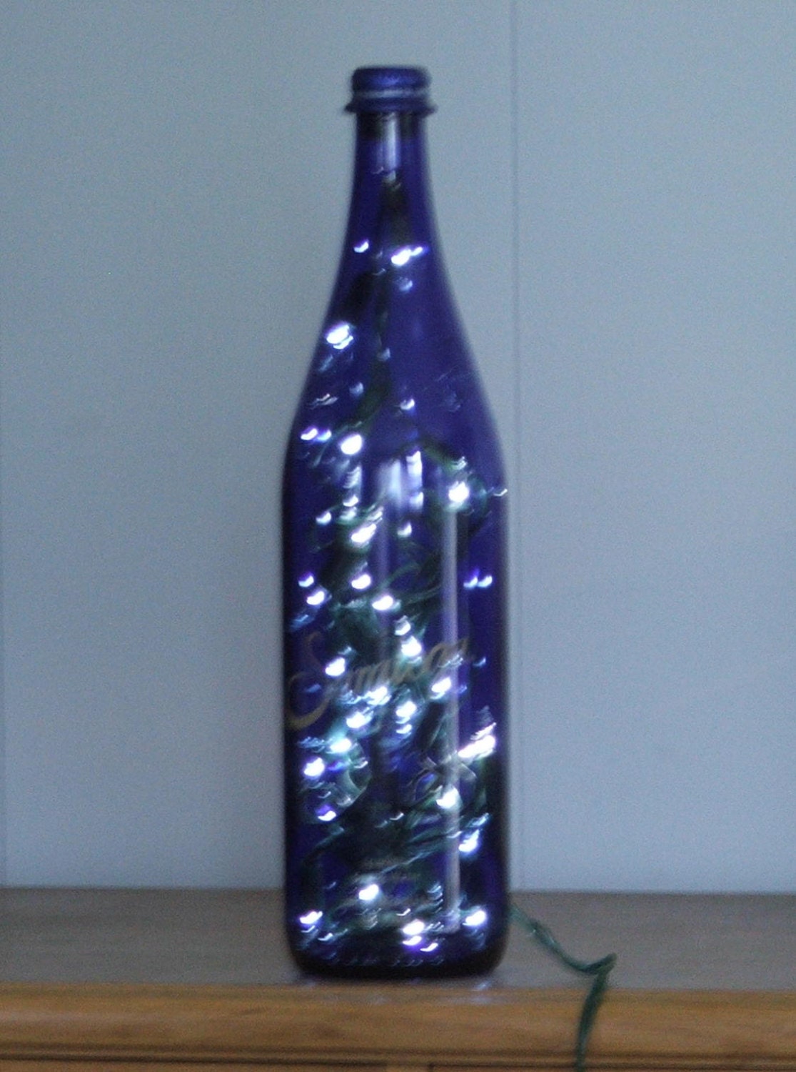 Blue Bottle Light Saratoga Water Bottle with White Lights