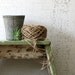 wood stool - green and white - cottage farmhouse style decor or display