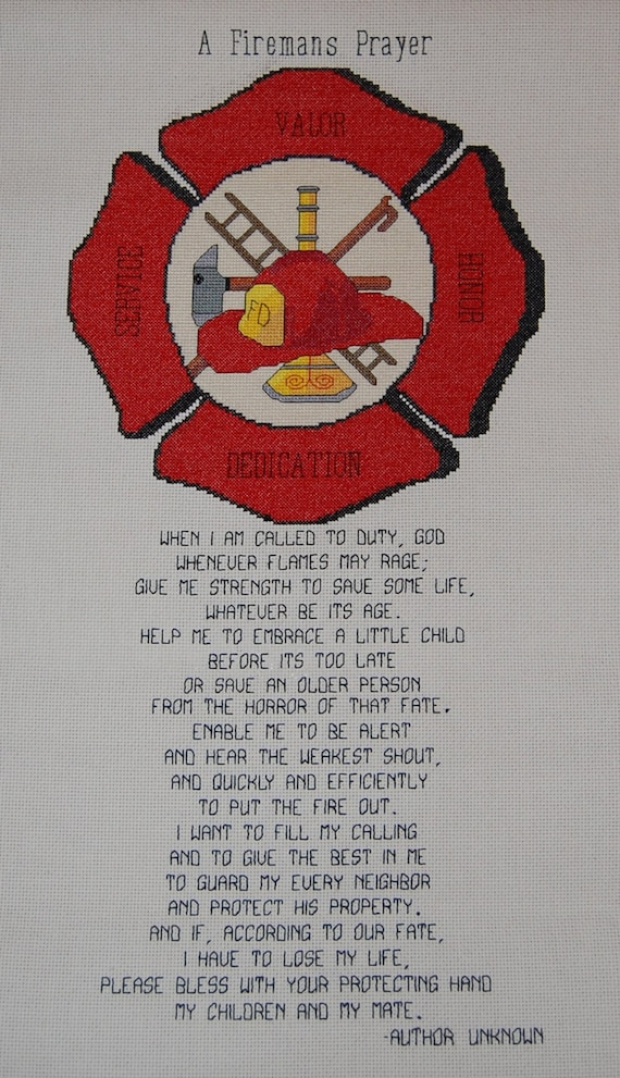 cross firefighter prayer stitch fireman pattern counted patterns printable fire pdf embroidery quilt truck template chart beaded volunteer badge outline
